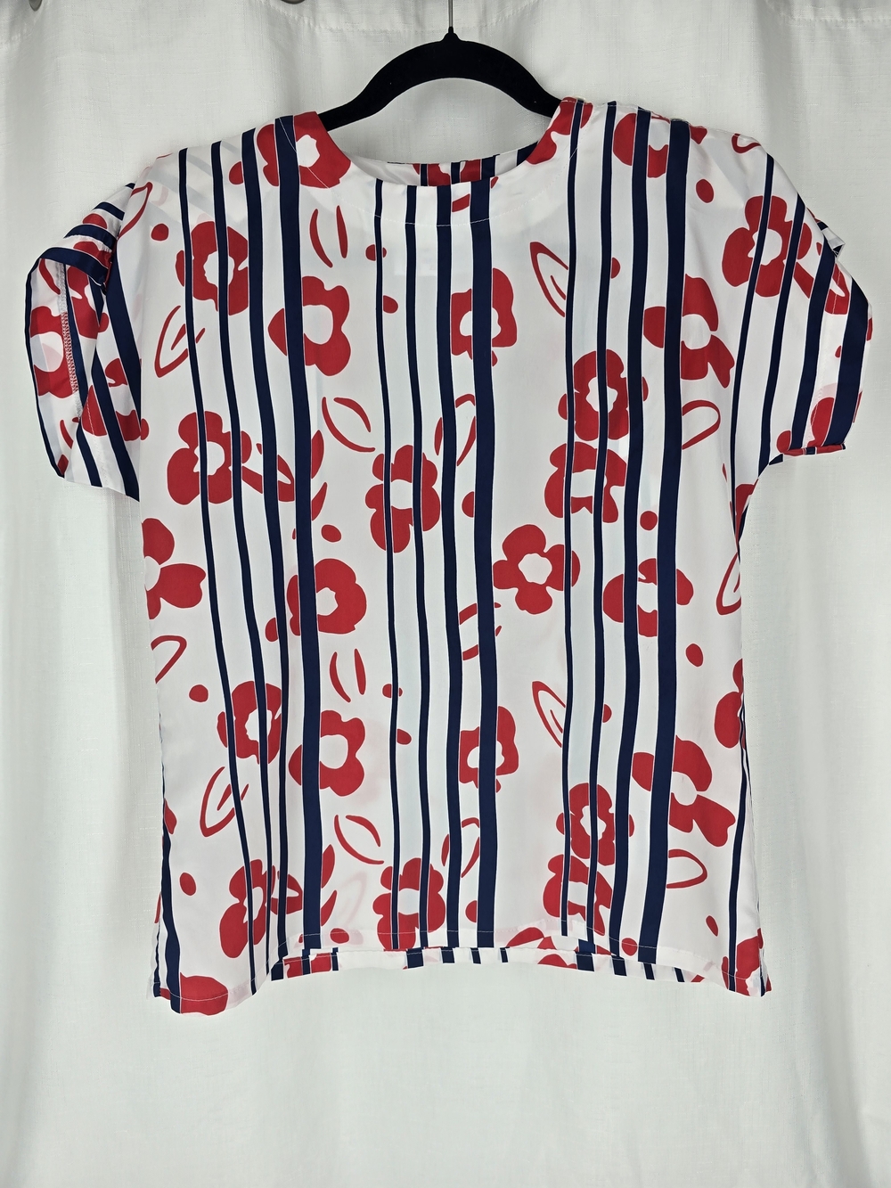 Women’s Red Floral & Navy Stripe Short Sleeve Tee by
